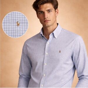 Ralph Lauren Classic Fit Blue Windowpane Button Down Shirt XL